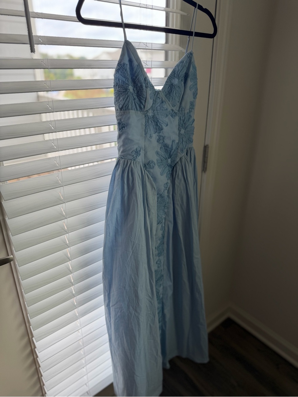 Angel Biba Pale Blue Floral Maxi Dress with Spaghetti Straps